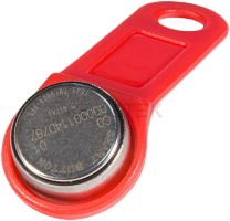 TM1990A iButton TS (красный) Ключ Touch Memory TM1990A-F5 с пластиковым держателем красного цвета. Cодержит записанный лазером регистрационный номер, который включает уникальный 48-битный заводской номер, 8 бит CRC и 8-битный код семейства (01H). Обмен да