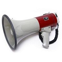 TerraSound ЭМ-25с (красный) ручной мегафон 25Вт (50Вт), выносной микрофон, сигнал сирена, разъем 12В
