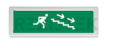 Оповещатель ОПОП 1-8 "бегущий человек + лестница вниз вправо", фон зеленый